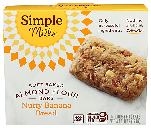 Simple Mills Soft Baked Bars, Nutty Banana Bread, 1.19 Oz, Total Qty 6
