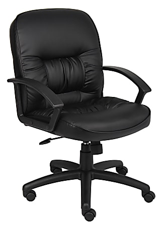 Boss Office Products Overstuffed Ergonomic Vinyl Mid-Back Chair, Black