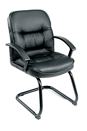 Boss Office Products Overstuffed LeatherPlus™ Bonded Leather Guest Chair, Black