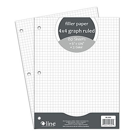 C-Line Graph Ruled Filler Paper, 8” x 10-1/2”, 80 Sheets Per Ream, White, Pack Of 36 Reams