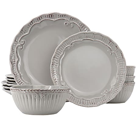Modern Southern Home Capri 12-Piece Round Stoneware Dinnerware Set, Gray