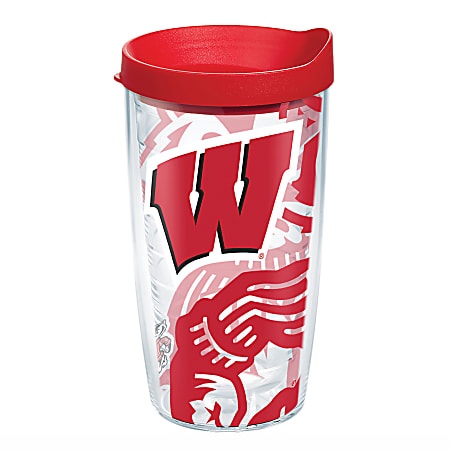 Tervis Genuine NCAA Tumbler With Lid, Wisconsin Badgers, 16 Oz, Clear