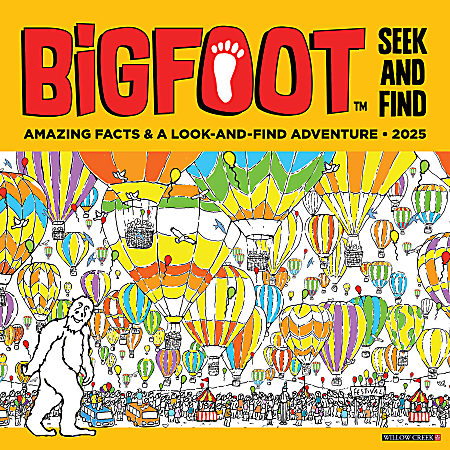 2025 Willow Creek Press Monthly Wall Calendar, 12" x 12", Big Foot Seek And Find, January To December 2025