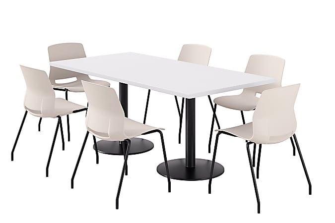 KFI Studios Proof Rectangle Pedestal Table With Imme Chairs, 31-3/4”H x 72”W x 36”D, Designer White Top/Black Base/Moonbeam Chairs