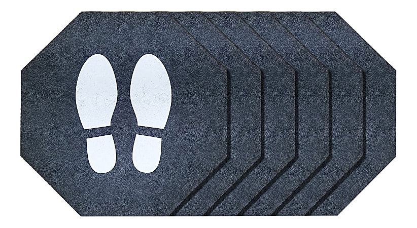 M+A Matting Stick-And-Stand Social Distancing Floor Mat Signs, Stop Sign/Footprint, 17", Charcoal/White, Pack Of 6 Mats