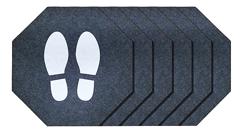 M+A Matting Stick-And-Stand Social Distancing Floor Mat Signs, Stop Sign/Footprint, 17", Charcoal/White, Pack Of 6 Mats