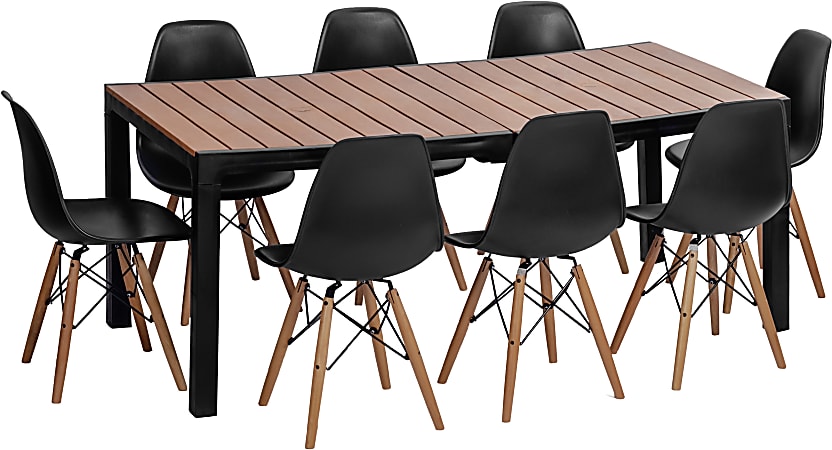 Inval Madeira 9-Piece Indoor/Outdoor Rectangular Table Set, 29-1/8”H x 35-7/16”W x 17-5/16”D, Black/Teak Brown