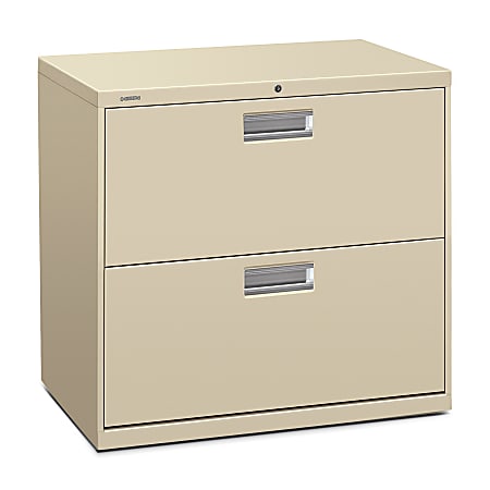 HON® 600 30"W Lateral 2-Drawer Standard File Cabinet With Lock, Metal, Putty