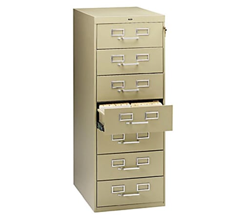 Tennsco Card Files & Media 28"D Vertical 7-Drawer Storage Cabinet, Metal, Sand