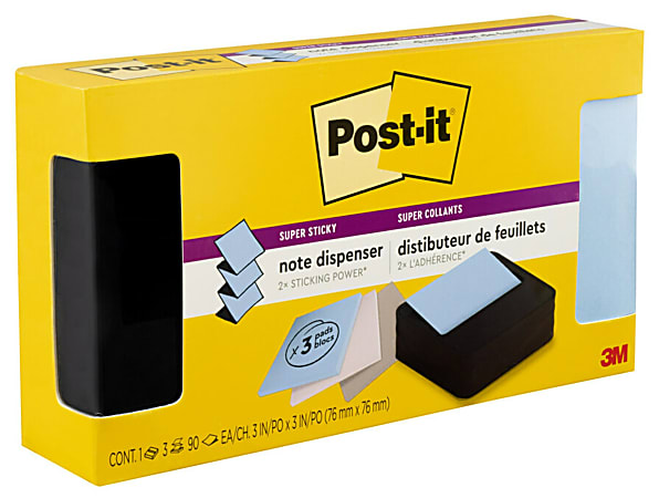 Post-it&reg; Note Dispenser, 3 x 3 in, 1 Dispenser, 3 Pad, 90 Sheets/Pad, Black Wave Dispenser, Sticky Notes Holder for Desk, Classroom or Office Supplies