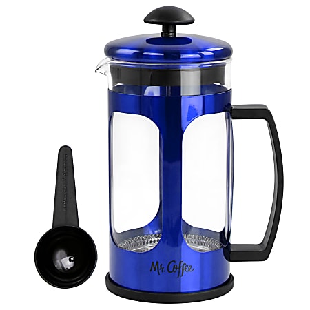 Mr. Coffee 30 Oz Glass And Stainless-Steel French Coffee Press, Metallic Blue