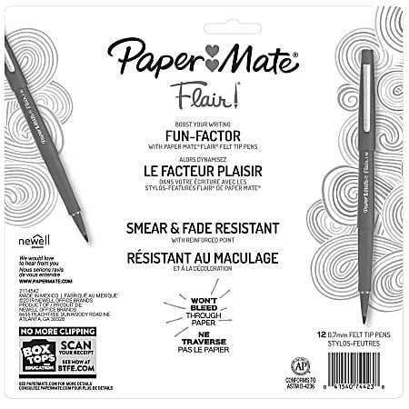 Paper Mate Flair Felt Tip Porous Point Pen, Stick, Medium 0.7 mm, Assorted  Ink and Barrel Colors, 6/Pack