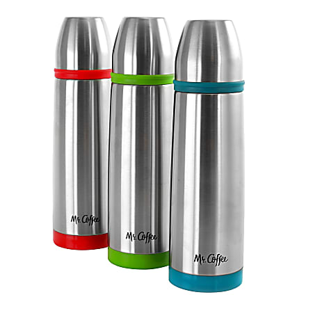 Mr. Coffee Altona 3-Piece Stainless-Steel Thermal Travel Bottle Set, 27 Oz, Assorted Colors