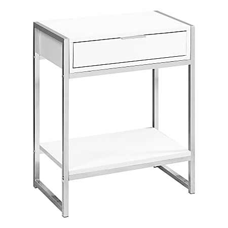 Monarch Specialties Side Accent Table With Shelf, Rectangular, Glossy White/Chrome