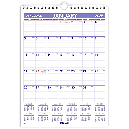 2025 AT-A-GLANCE® Monthly Wall Calendar, 8" x 11", Traditional, January 2025 To December 2025, PM128