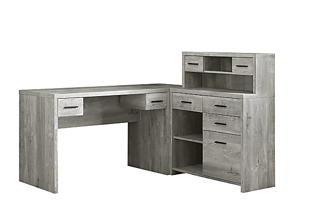 Monarch Specialties 63"W L-Shaped Corner Desk With Hutch, Gray Woodgrain