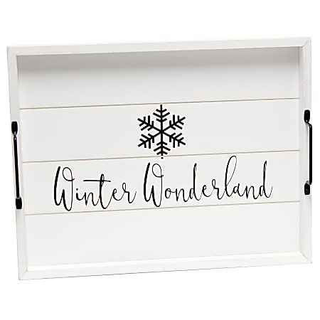 Elegant Designs Decorative Serving Tray, 2-1/4”H x 12”W x 15-1/2”D, White Wash Winter Wonderland