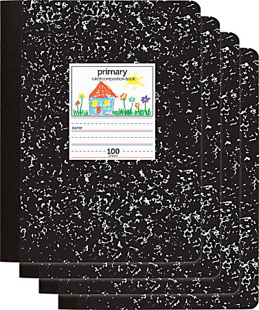 Office Depot® Brand Primary Composition Book, 7-1/2" x 9-3/4", Unruled/Primary Ruled, 100 Sheets Per Book, Pack Of 4 Books