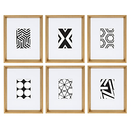 Uniek Kate and Laurel Calter Framed Art Prints, 12-7/16" x 15-7/16", Modern Black And White Geometric Abstract Gold, Set Of 6