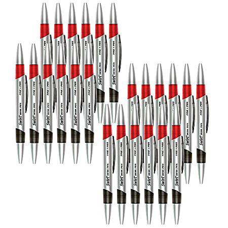 J.R. Moon Pencil Co. Swirl Ink Dual Color Ballpoint Pens, Medium Point, 0.7 mm, Silver Barrel, Black/Red Ink, Pack Of 24