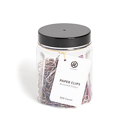 U Brands® Standard Paper Clips, 32mm, Assorted Soft Dye, Jar Of 300 Clips