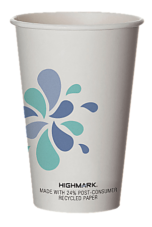 Highmark® Hot Coffee Cups, 16 Oz, White/Blue/Black, Pack Of 50