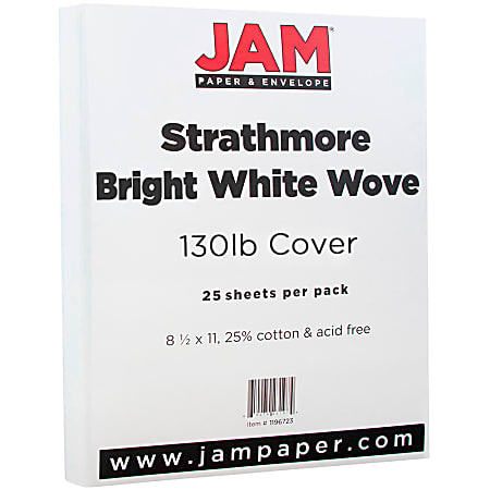 JAM Paper® Cover Card Stock, 8 1/2" x 11", 130 Lb, Strathmore Bright White Wove, Pack Of 25 Sheets