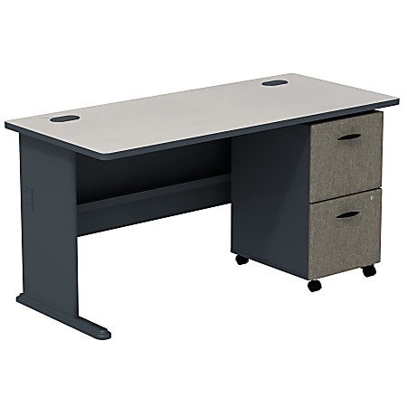 Bush Business Furniture Office Advantage Desk With 2-Drawer Mobile Pedestal, Slate/White Spectrum, Premium Installation