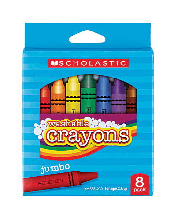 Scholastic® Washable Crayons, Jumbo, Assorted Colors, Box Of 8 Crayons