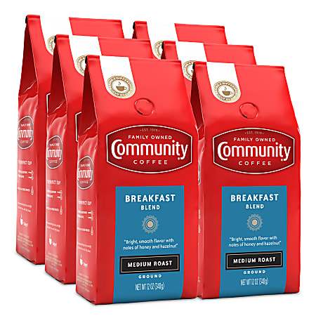 Community Coffee Arabica Ground Coffee, Breakfast Blend, 12 Oz Per Bag, Carton Of 6 Bags