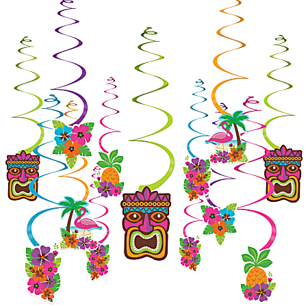 Amscan Summer Luau Mega Swirl Decorations Kit, Multicolor, Set Of 30 Pieces