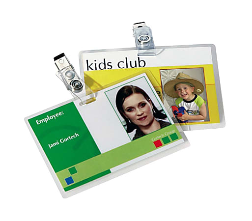 Fellowes Glossy Pouches - ID Tag punched with clip, 5 mil, 25 pk - Laminating Pouch/Sheet Size: 3.88" Width x 5 mil Thickness - Glossy - for ID Badge - Durable, Easy to Use - Clear - 25 / Pack