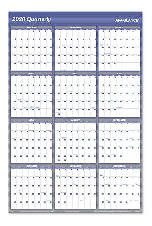 AT-A-GLANCE® 2-Sided Erasable Wall Calendar, 48" x 32", Blue, January To December 2020, A1152 