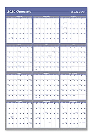 AT A GLANCE 2 Sided Erasable Wall Calendar 48 x 32 Blue January To December  2020 A1152 - Office Depot