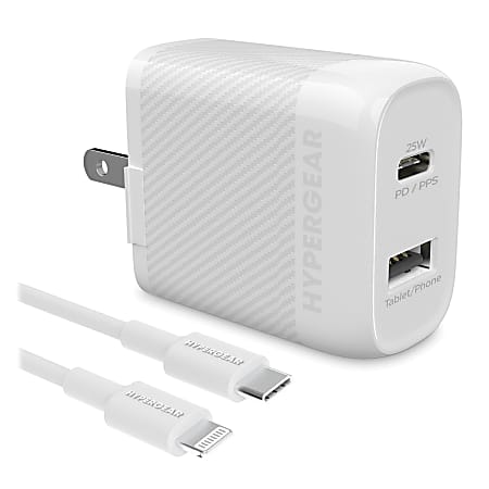 HyperGear SpeedBoost 25W PD Dual-Output Lightning Wall Charger Kit For iPhone®/iPad®/iPod, White, HPL15627