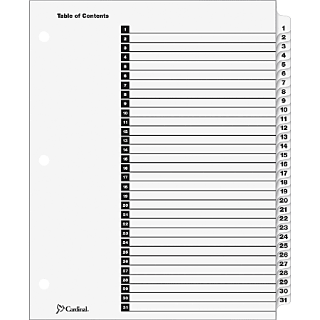 Cardinal® OneStep® Index System, 1-31 Tab/Index, Clear