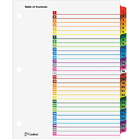 Cardinal® OneStep 1-31 Index System, Multicolor
