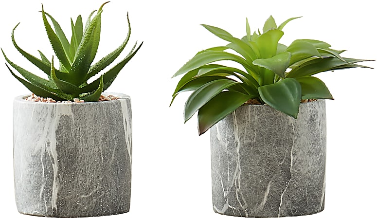 Monarch Specialties Tianna 14”H Artificial Plants With Pots, 7”H x 5”W x 5”D, Green, Set Of 2 Plants