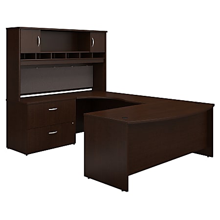 Bush Business Furniture Components 72"W Left-Handed Bow-Front U-Shaped Desk With Hutch And Storage, Mocha Cherry, Premium Installation
