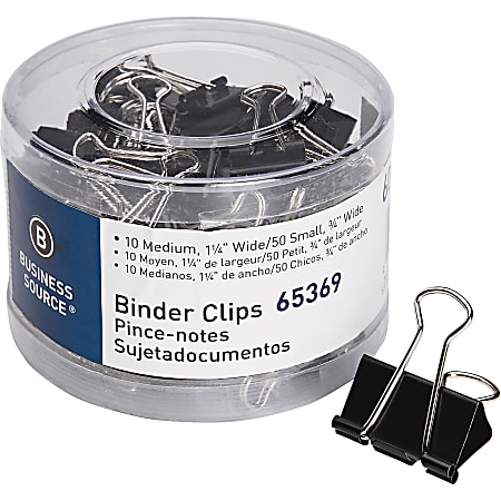 Business Source Small/Medium Binder Clips Set - Small, Medium - for Paper, Project, Document - 60 / Pack - Black Business Source Small/Medium Binder Clips Set - Small, Medium - for Paper, Project, Document - 60 / Pack - Black