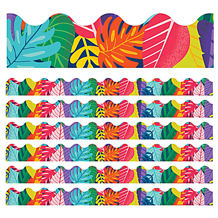 Carson Dellosa Education Scalloped Border, One World Colorful Leaves, 39' Per Pack, Set Of 6 Packs