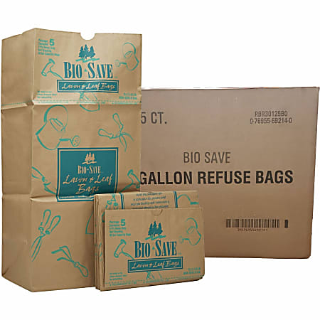 AJM Bio Save Bio Save 30 gallon Lawn & Leaf Bags  30 gal Capacity  16" Width x 12" Length  Brown  Kraft  Waste Disposal  Recycled  50 / Carton