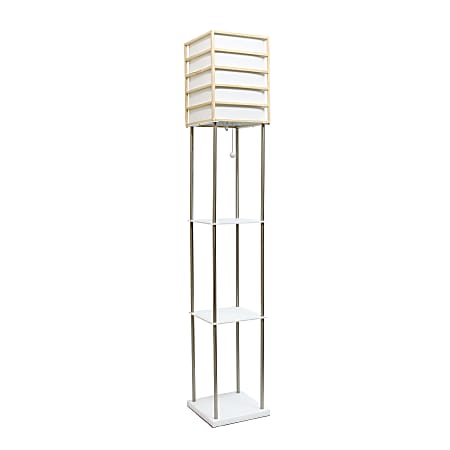 Lalia Home 1-Light Metal Etagere Floor Lamp, 60"H, Brushed Nickel/Birch Wood