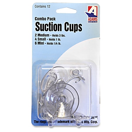Adams Suction Cups - 12 Hooks - for Glass, Tile, Nonporous Surface, Classroom, Porcelain, Fiberglass - Metal, Plastic - Clear - 12 / Pack