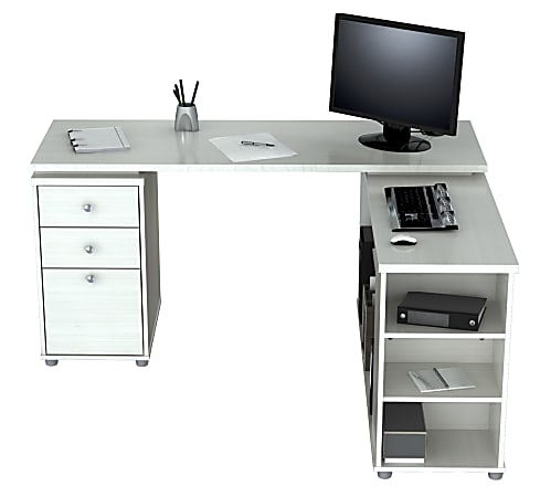 Inval L-Shaped Computer Workstation, Washed Oak