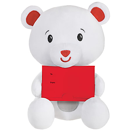 Amscan Plush Bear Balloon Weights With Gift Card Holders, 8", White, Pack Of 2 Weights