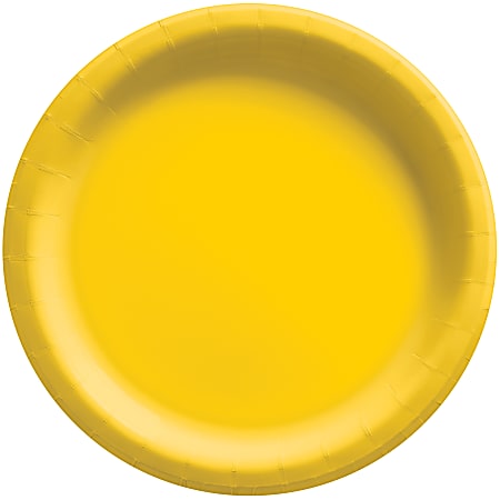 Amscan Round Paper Plates, Yellow Sunshine, 6-3/4”, 50 Plates Per Pack, Case Of 4 Packs
