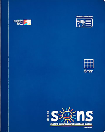 SONS System Quad Grid Notebooks, 9-3/4" x 7-1/2", 1 Subject, Quadrille Rule, 5mm, 200 Sheets, Blue