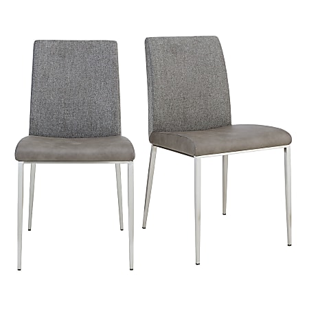 Eurostyle Rasmus Side Chairs, Light Gray/Brushed Steel, Set Of 2 Chairs