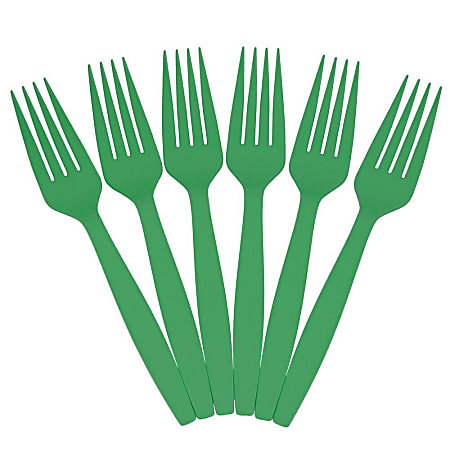 JAM PAPER Big Party Pack of Premium Plastic Forks, Green, 100 Disposable Forks/Box 